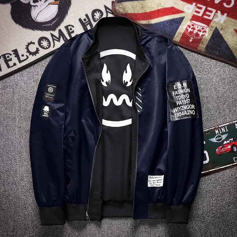 Billig Männer Reversible Jacke 2019 Frühling Herbst Neue Casual Doppel konfrontiert Baseball Jacke Männer Hohe Qualität Bomber Jacke Mantel für männlich 13