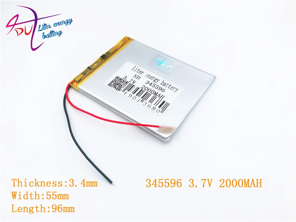 2000MAH 3,7 V 345596 PLIB(полимерный литий-ионный/литий-ионный аккумулятор) для умных часов, gps, mp3, mp4 7 дюймов 8 дюймов, сотового телефона, динамика