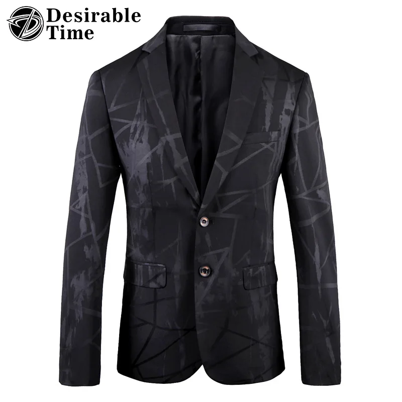 2018 модные Для мужчин s Slim Fit черный Блейзер Куртка 4XL 5XL Однобортный печатных