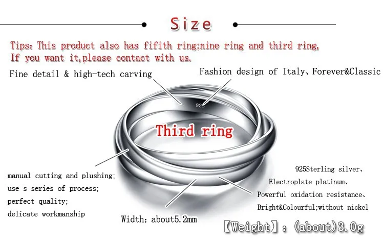 Кольцо из стерлингового серебра, 3 кольца, комбинированное кольцо, 925 серебряное кольцо, размер 6-11 для женщин