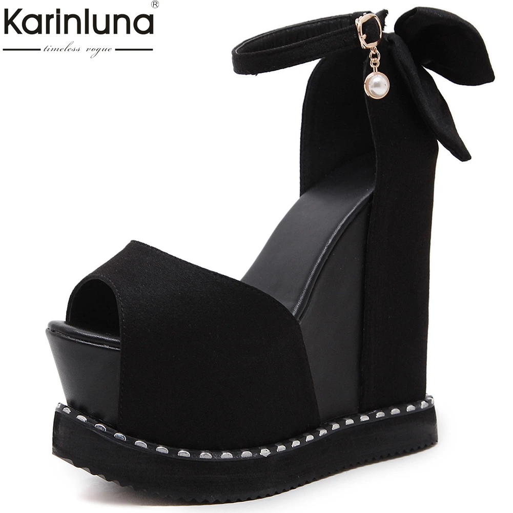 

fashion sexy Peep Toe Summer Wedge Shoes woman Sandals High Heels Platform Bowtie Sandals women Shoes