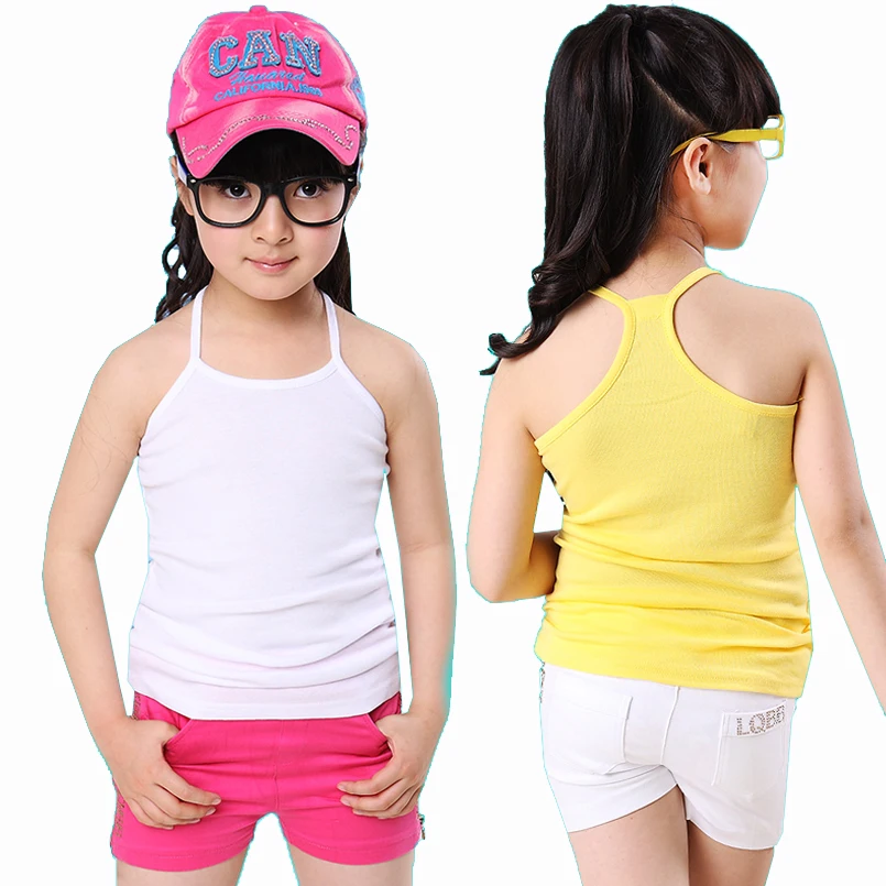 

Girls Tanks Summer Solid Cotton Kids Tanks High Quality Children Tops Infants Clothing Bottoming Shirts Vestido 4 6 8 10 Clothes