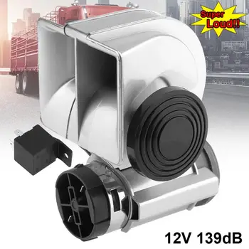 

Silver 12V 139dB Car Lacquer Snail Compact Dual Air Horn for Car Vehicle Motorcycle Yacht Boat SUV