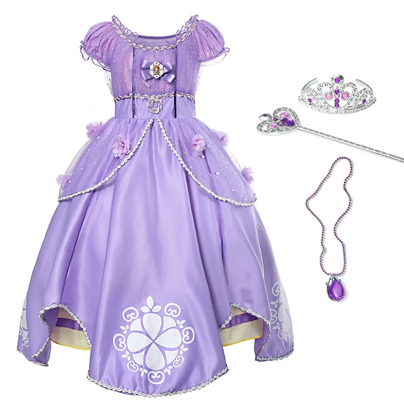 Yofeel девушки платье принцессы Софии ребенка с блестящими цветами бальное платье Детская одежда для вечеринки, посвященной хеллоуину мультяшный костюм для Косплей Платья