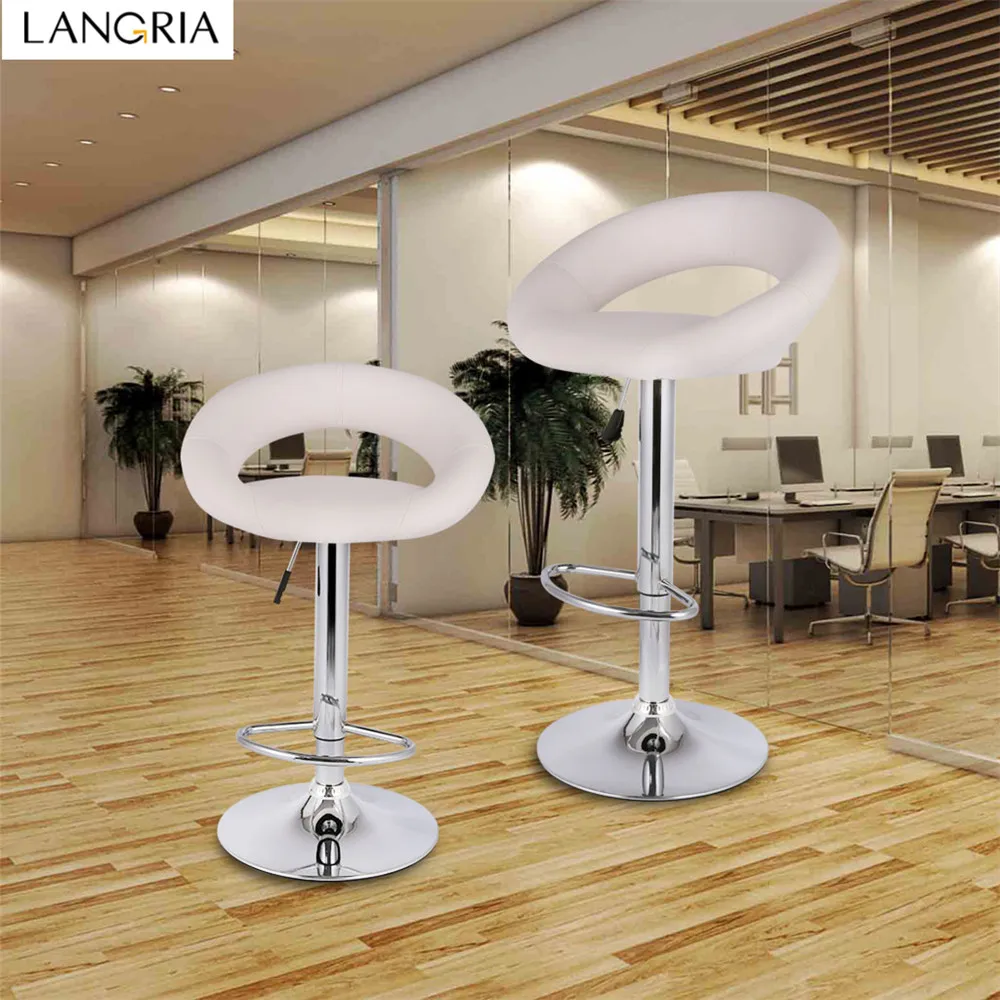 LANGRIA Set of 2 Gas Lift Height Adjustable Swivel Faux Leather Bar Stools Chairs with Crescent Shaped Backrest Bar Chairs01