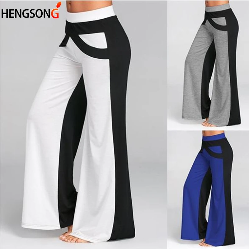 

Wide Leg Pants With Color Block Casual Loose Straight Flat Trousers Long Female Trousers Women Pants Wide Legged Pants