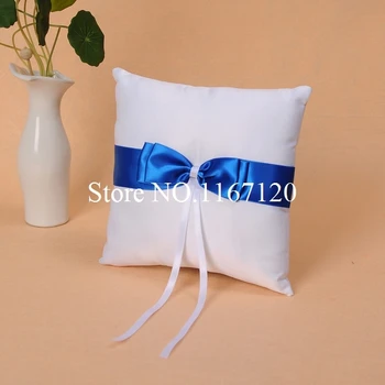 

White and Royal Blue Bowknot Satin Wedding Ring Pillow Wedding Diy Supplies Cushion(P07)