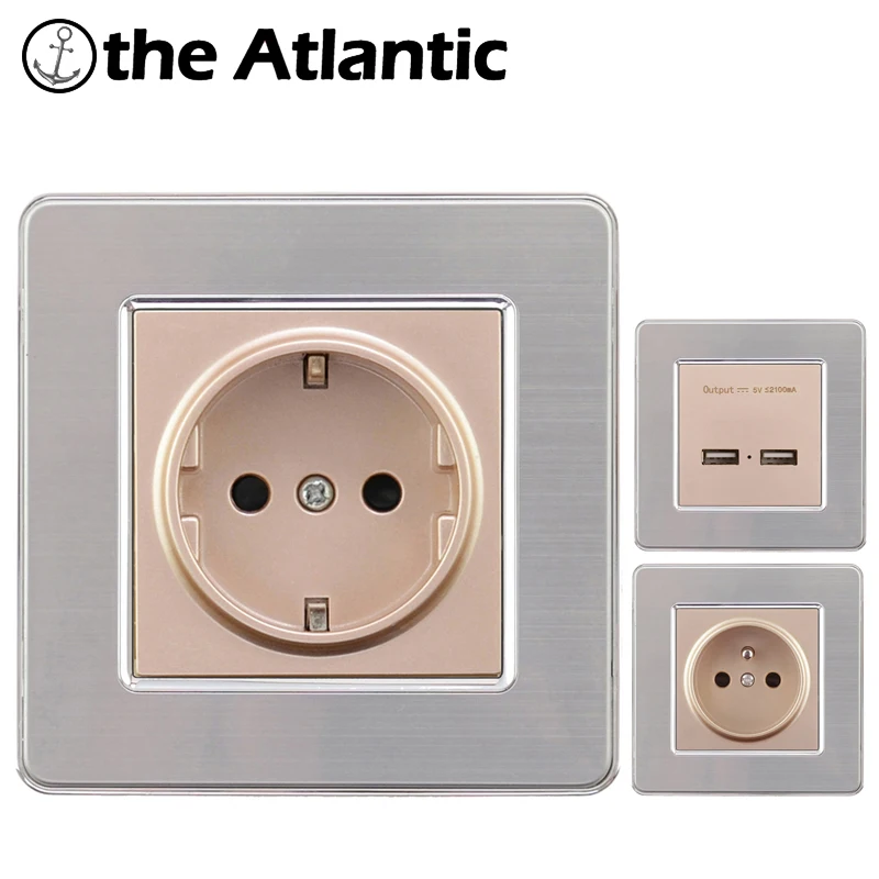 

EU France Standard 16A Wall Socket Power Outlet Enchufe Stainless Steel Brushed Silver Panel Electrical Plug AC 110~250V Outlet