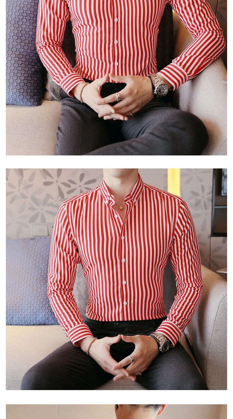 Деловые рубашки, новинка, модная брендовая мужская одежда с длинным рукавом, рабочая рубашка в полоску, приталенная рубашка, большие размеры, M-5XL, Повседневная рубашка