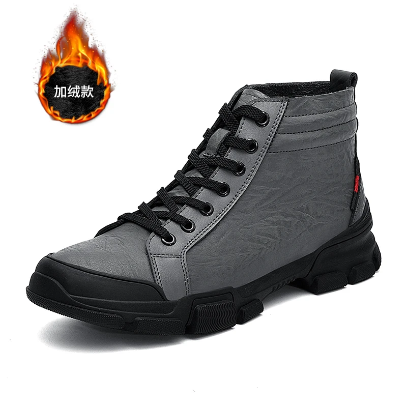 

CNFIIA Fashion Boots Men Shoes Men Winter 2018 Fur Warm Genuine Leather Boots Gray Black Anti-Slip Male Leather Shoes Designer