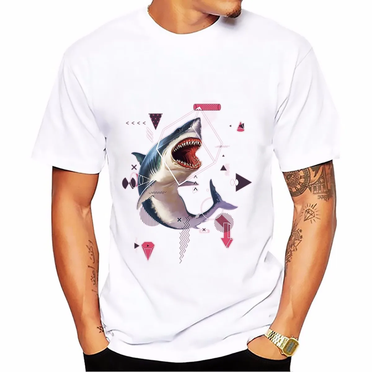 

Men's Tops Tees summer short sleeve T-shirt new white tshirt art of Whale zebra Gorilla Shark giraffe with Math geek t shirt