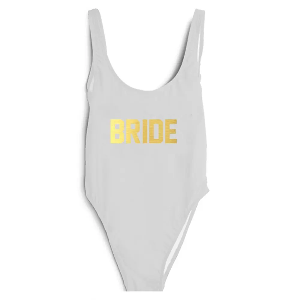 

White BRIDE Gold Letter Bikini Sexy One Piece Bathing Suit Swimsuit Backless Summer Suit Women Bodysuit Rompers Womens Jumpsuit