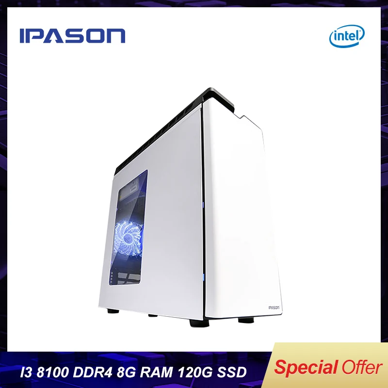 Ipason Escritório Computador Desktop – pc Gaming 8th Gen Intel i3 8100 4 Core Ddr4 8g Ram 120g Ssd Mini-pc m3
