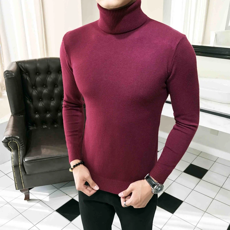  2019 Winter High Neck Thick Warm Sweater Turtleneck Brand Mens Sweaters Slim Fit Pullover Men Knitw