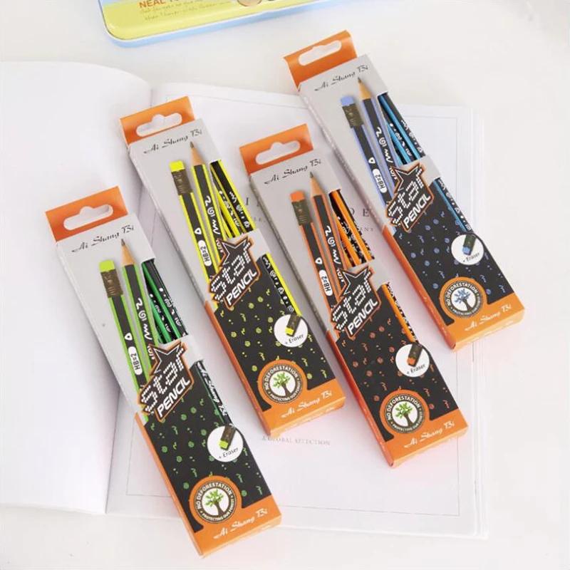 

12PCS/Box Triangle Rod Wood Pencil Pens DIY Office Stationery and Student Supplies Writing Clear and Smooth HB Hardness Pencil