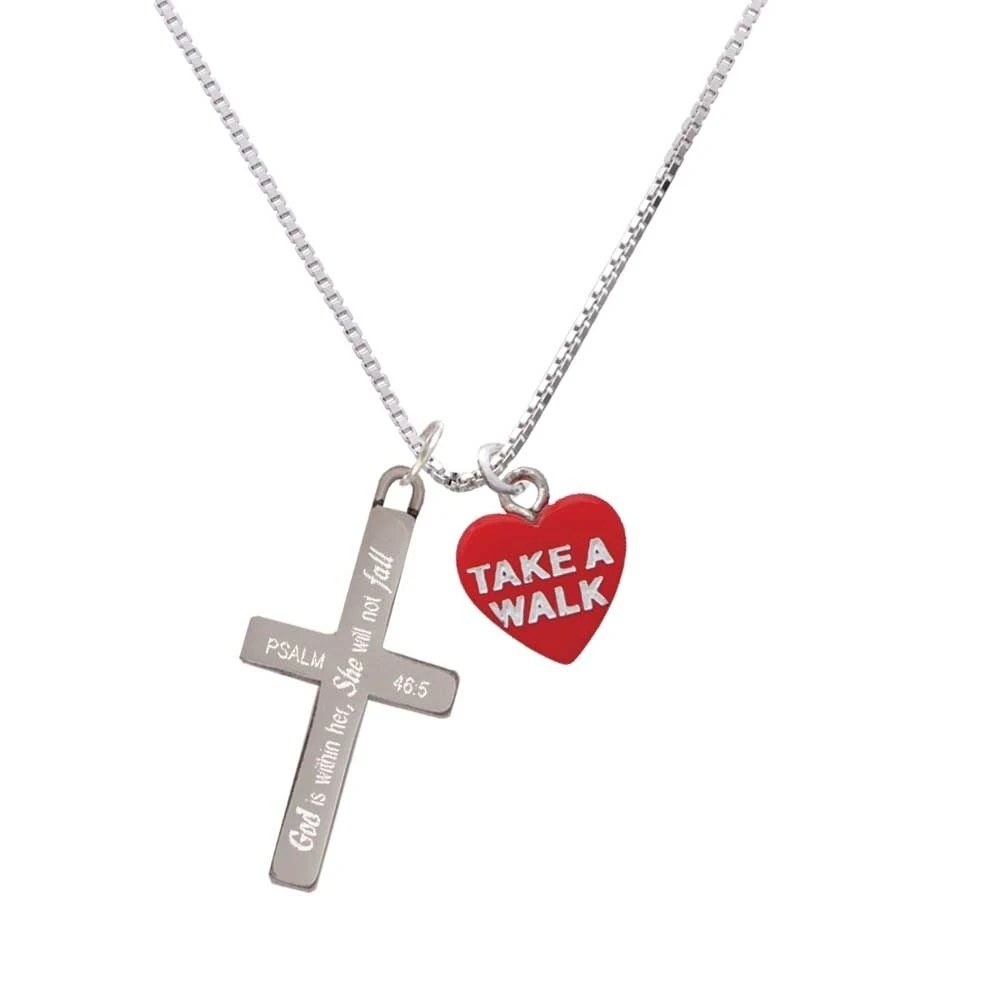 Acrylic Red Puppy Love / Take a Walk Heart - She will not Fall - Cross Necklace