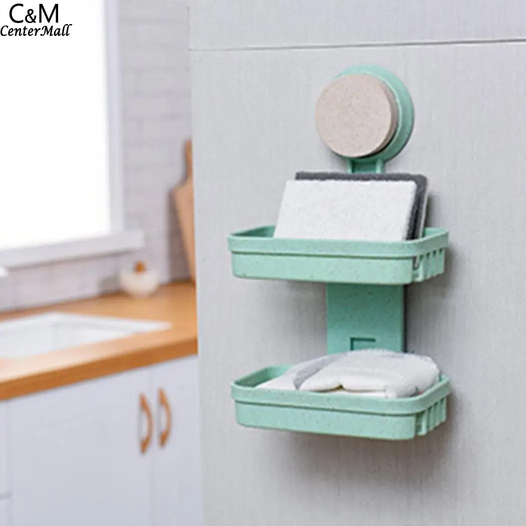 Двойной мыльница присоска корзина для хранения дома держатель чашки слой ванная комната - Цвет: Green