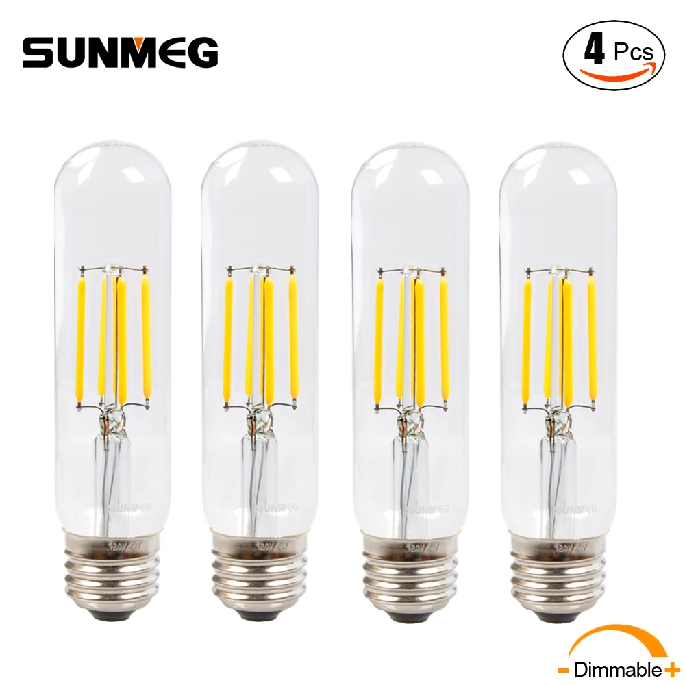 SUNMEG 4Pcs T10*125 Long Tubular LED Bulb 4W Led Filament Lamp 110V E26