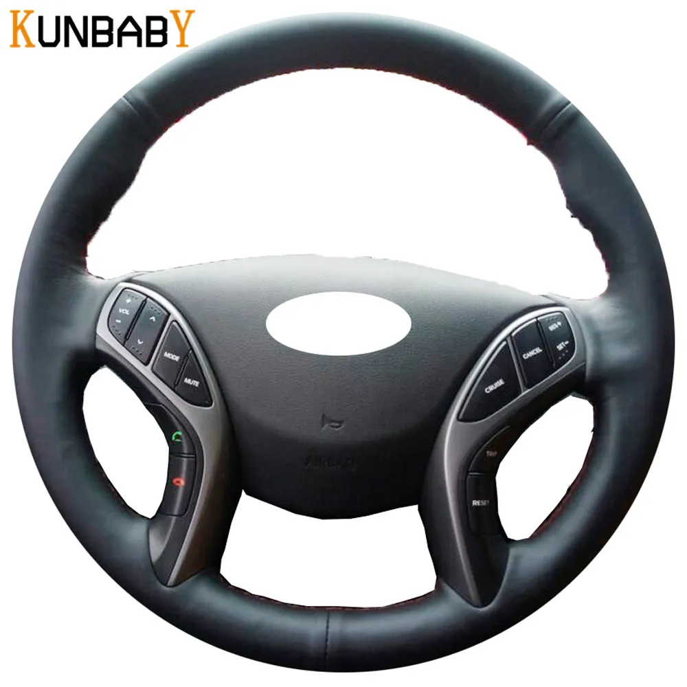 KUNBABY Leather DIY Car Steering Wheel Cover Case for Hyundai Elantra
