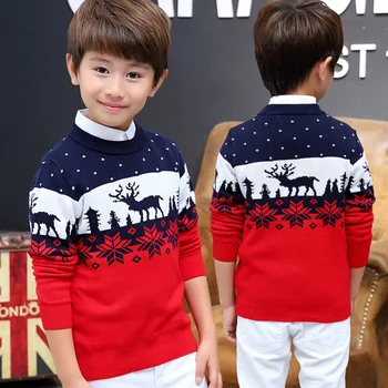

Famli Christmas Sweater for Kids Boy Teenager Autumn Winter Knitted Pullover Kids Ribbed Sweater Casual Full Sleever Print Top