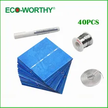 ECO-WORTHY 40pcs 52*78mm poly solar cell full kit tabbing wire bus wire flux pen for DIY Solar Panel