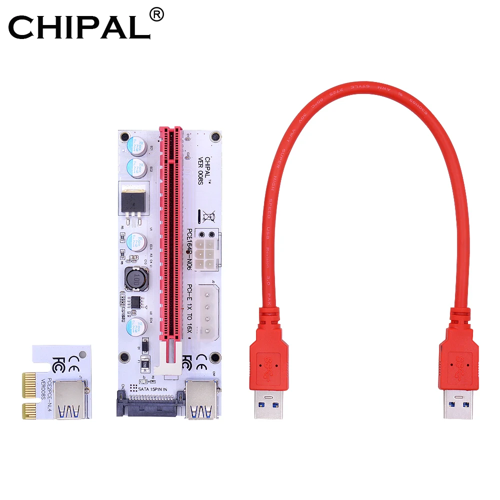 CHIPAL 10 шт. 0 3 M VER008S PCI-E переходная карта с 4Pin 6Pin SATA в 1 Molex Power PCIe 1X к 16X расширитель для