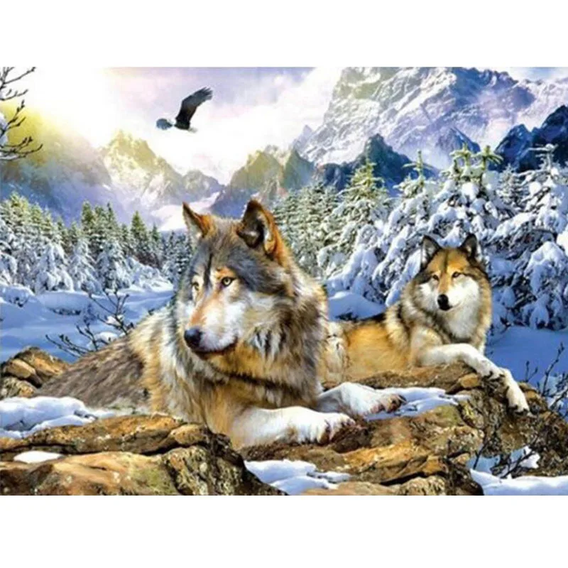 5D DIY Round Diamond Embroidery Animals Wolf Pictures of Rhinestones Painting Full Square Cross Stitch Wall Decoration | Дом и сад