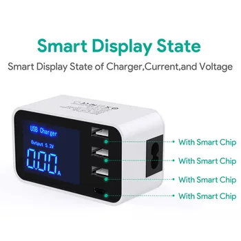 

4 Port USB Type C Smart Charger Power Adapter Desktop Charging Station US /EU /UK Plug LED display for iphone6/7/8/x Samsung