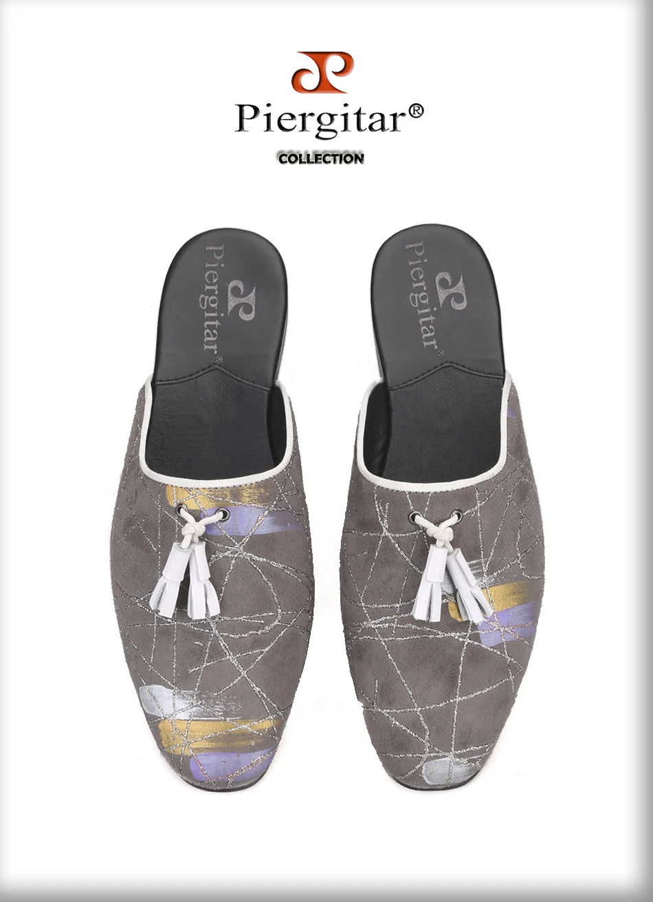 Piergitar/Коллекция года; мужские шлёпанцы ручной работы; цвет серый; мужские замшевые шлёпанцы; модные вечерние мужские туфли с кисточками размера плюс
