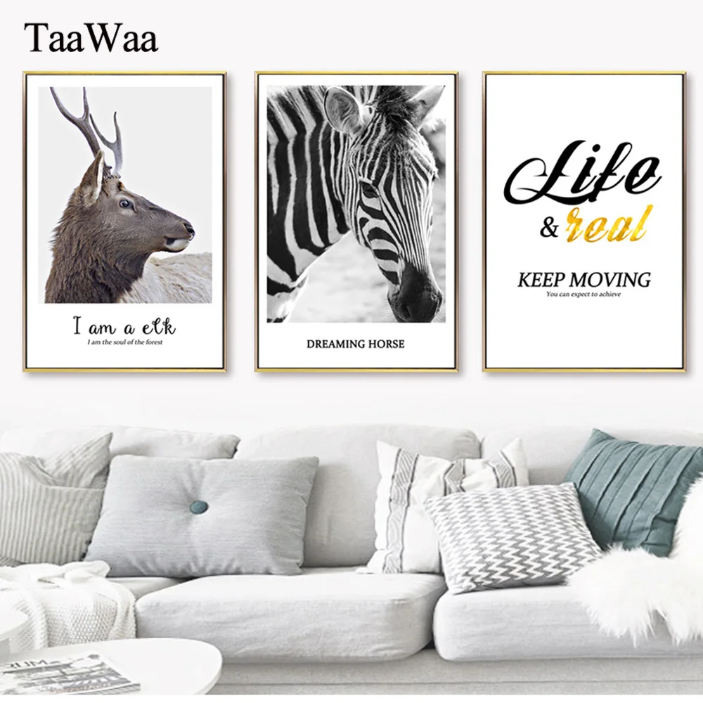 

TAAWAA Zebra Deer Animals Posters and Prints Life Motivational Painting Quote Nordic Canvas Wall Art Picture Home Decoration