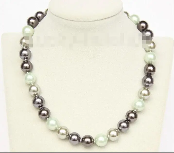 

FREE SHIPPING HOT sell new Style >>>>> 17" 12mm round black blue gray south sea shell pearls necklace j9785