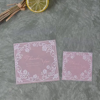 

100 Pcs Pink Self adhesive OPP Plastic Candy Cookie Baking Bag, White Roses Printed Handmade Soap Jewelry Packaging Bag