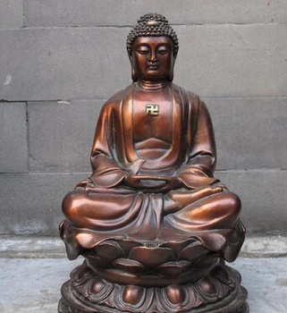 

xd 002792 Chinese Tibet Buddhism Red Bronze Amitabha Tathagata Sakyamuni Buddha Statue