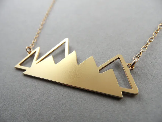 Geometric Necklace Gold Mountain Necklace Mountains Necklace