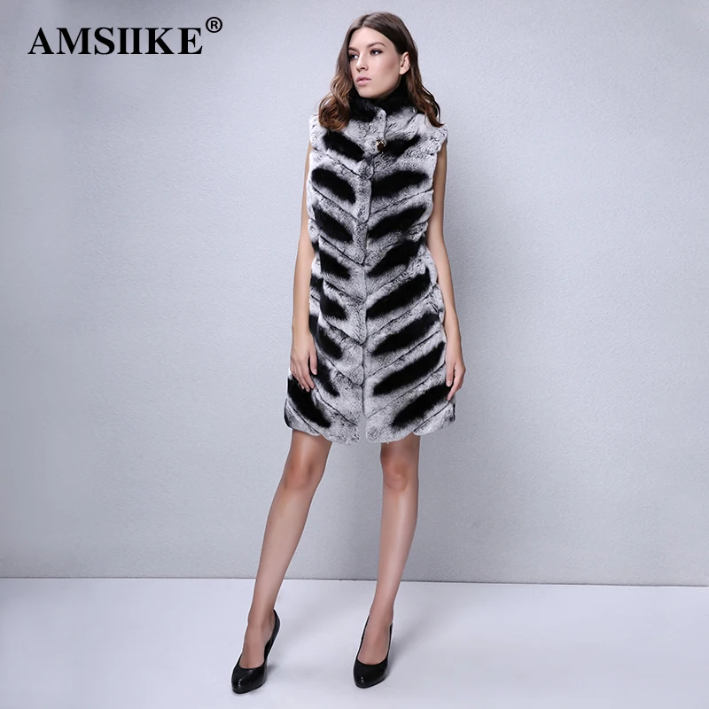 AMSIIKE Женская Жилетка из Бобра Выполненная Поперечных Пластин A1623|natural fur coats|rex rabbit