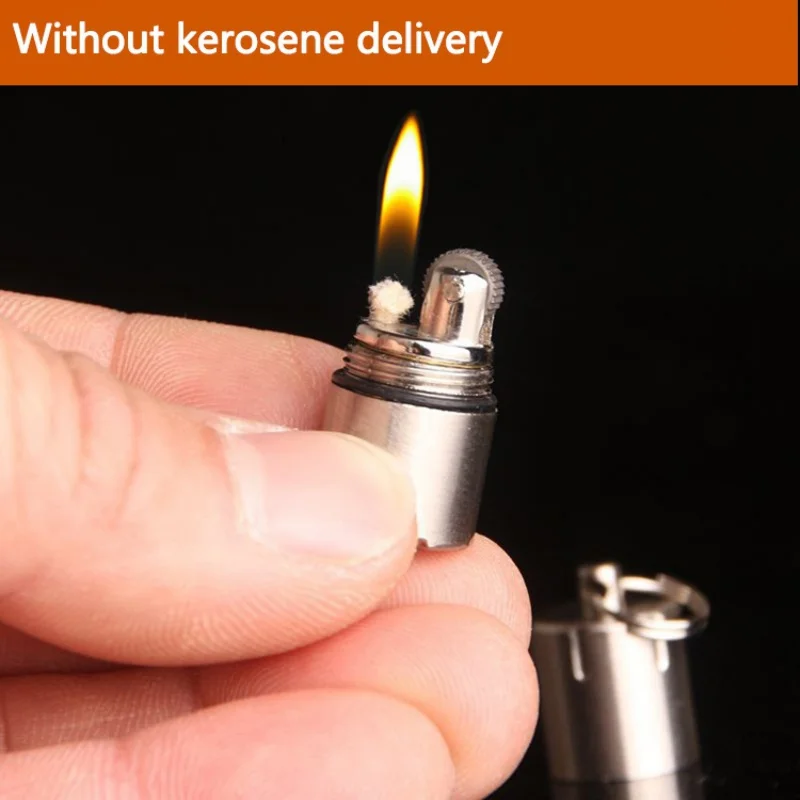 

Mini Compact Kerosene Lighter Key Chain Capsule Gasoline Lighter Inflated Keychain Petrol Lighter Outdoor Tools