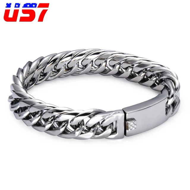 Us7 Cool Mens Curb Link Wheat Chain Bracelet Heavy Stainless Steel Us7 Cool Mens Curb Link Wheat Chain Bracelet Heavy Stainless Steel Hip Hop Bangles Bracelets For