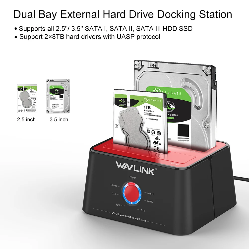 Wavlink для жесткого диска SATA hdd корпус ssd 2 Bay SATA hdd док-станция для USB3.0 в автономном режиме клон функция 8 ТБ для 3," 2,5" жесткий диск SSD