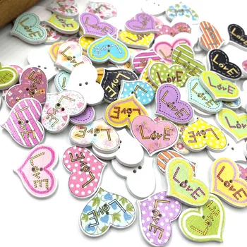 

10/50/100Pcs Mix Wood Buttons Heart Craft Scrapbook Sewing Appliques 25mm WB411