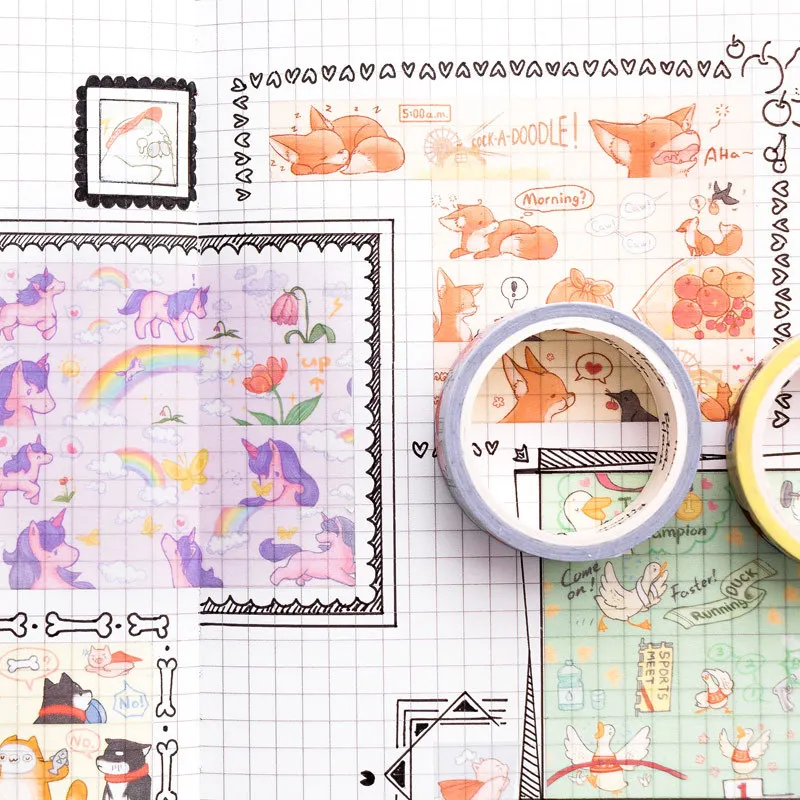 15mm X 5m Kawaii Cats Otter Fox Animals Pendant Decorative Washi Tape DIY Scrapbooking Masking Tape School Office Supply