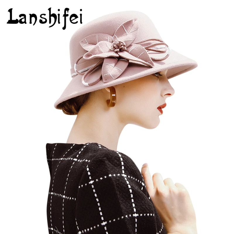 High Quality Wool Fedoras Hat Lady Elegant Cylinder Wool Caps Women