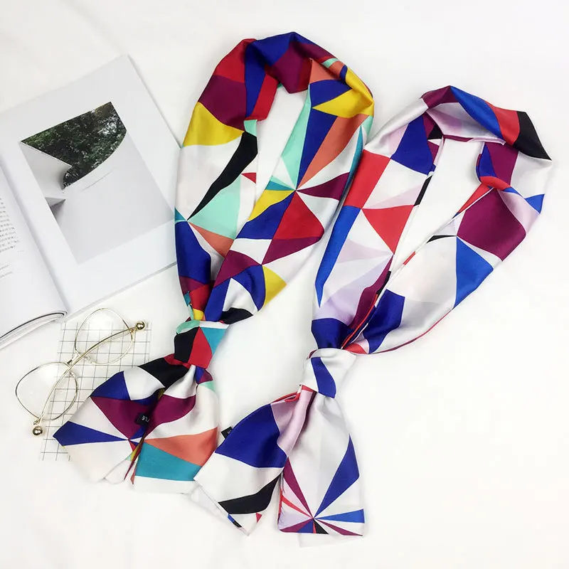 2019 Women Fashion Ribbon Silk Scarf Beautiful Solid Design Girls Neckerchief Hair Band Bag Handle Wraps Small Neck Scarves