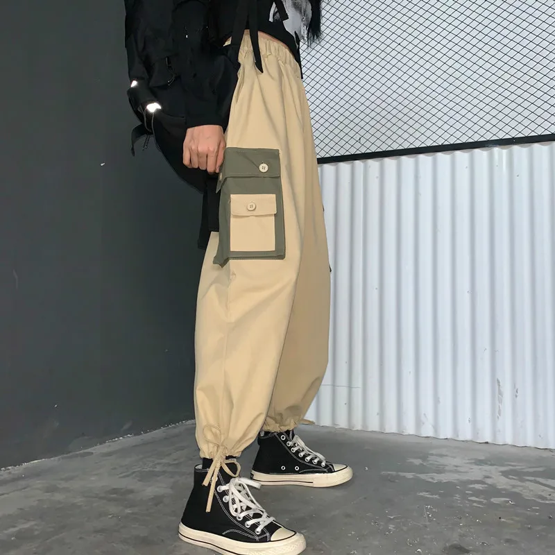 

Neploe Autumn Streetwear Women's Cargo Pants Casual Joggers Button Pocket Pantalon High Waist Loose Female Harajuku Harem Pants