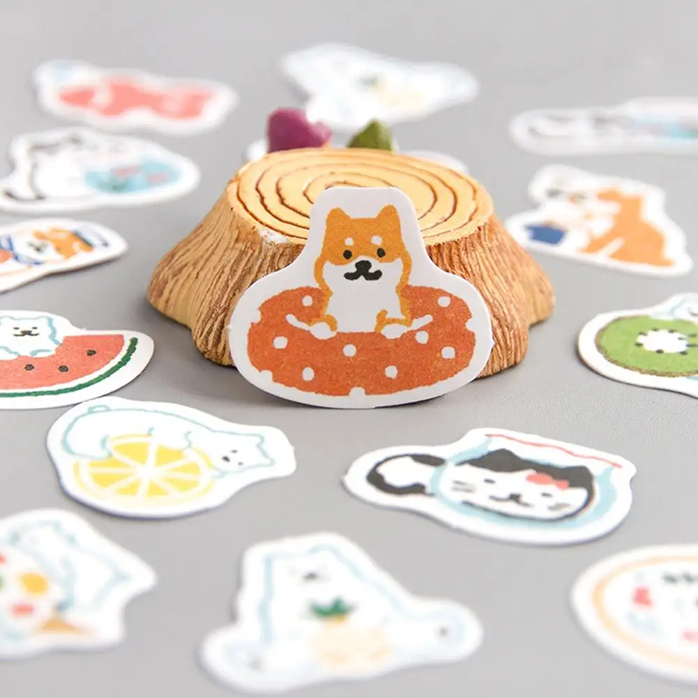 

20Pcs Watercolor Diary Polar Bear Cat Dog Pattern Sticker Stationery Album Label Decoration