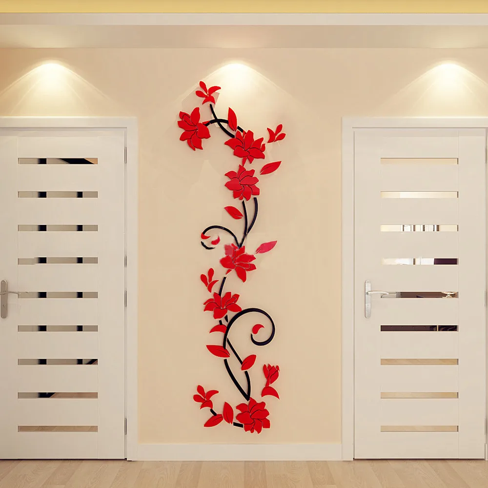 DIY 3D акриловые хрустальные цветочные декоративные наклейки на стену Наклейка на стену плакат домашний декор спальня гостиная ТВ фон обои - Цвет: Красный