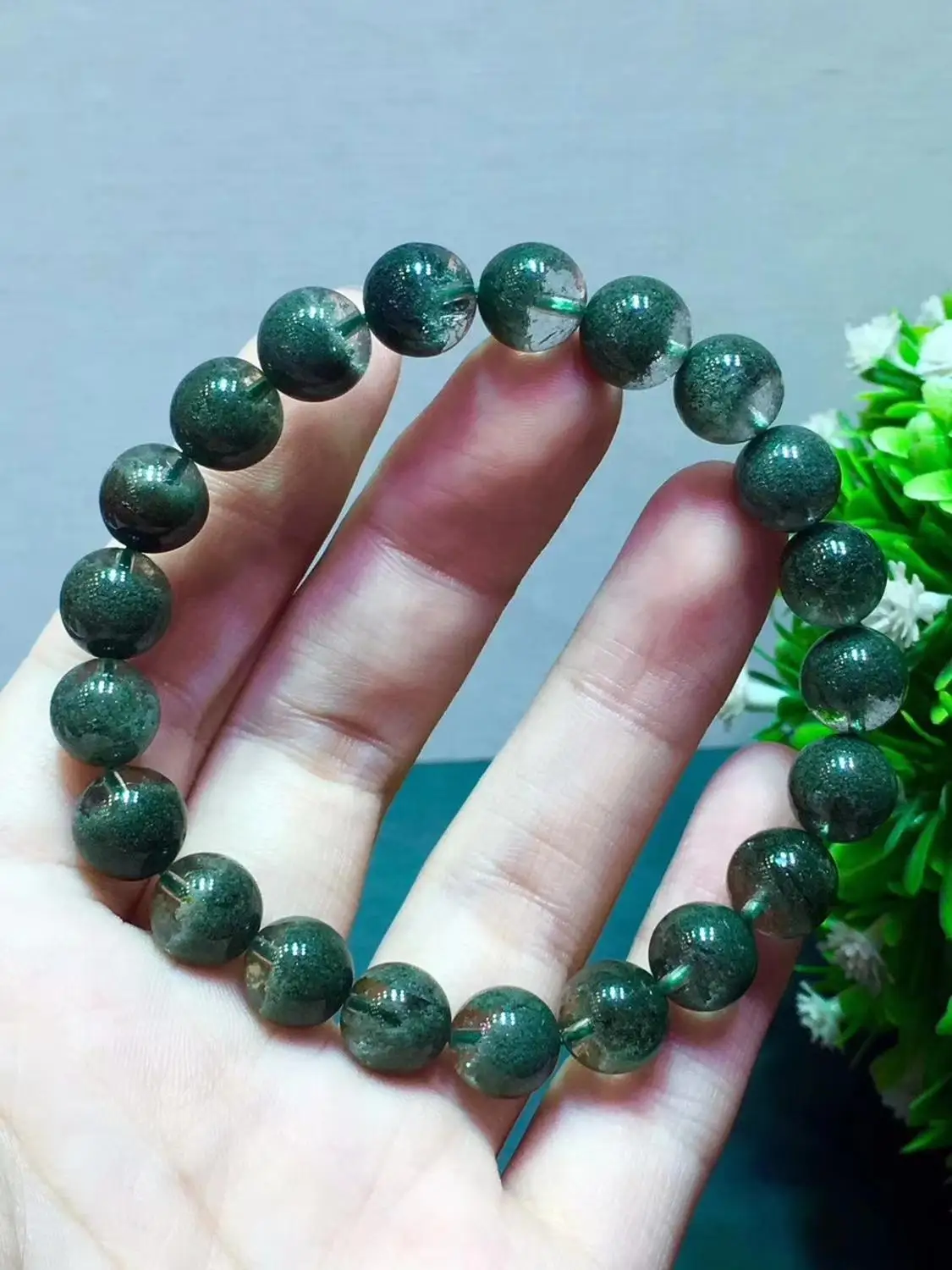 

Newly Natural Green Phantom Quartz Ghost Chlorite Crystal Clear Round Beads Stretch Women Men Bracelet 9.5mm AAAAA Certificate