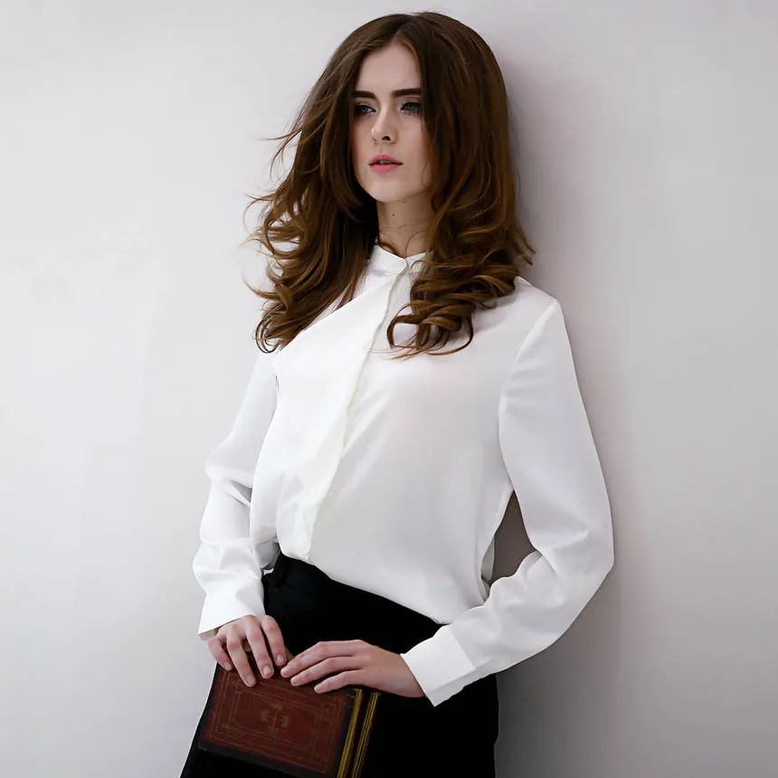 

Европейская и американская белая блузка с оборками, женская рубашка с длинным рукавом, модная профессиональная рубашка, блузка