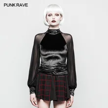 Панк рейв женская готическая бархатная Сетчатая футболка Панк мода сексуальное для вечеринок топы корейский стиль женские милые топы рубашка