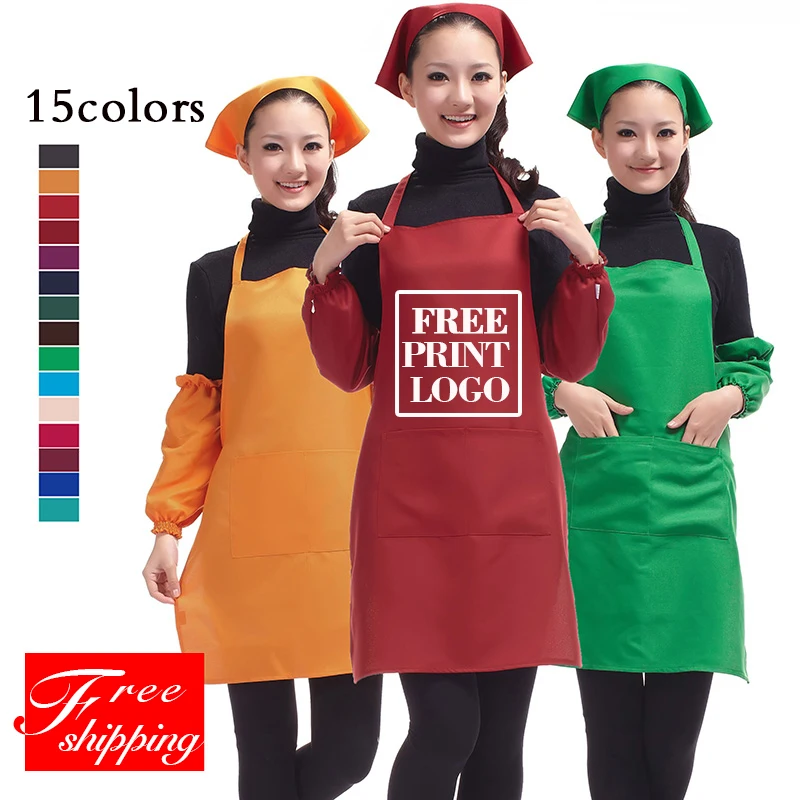 

50pcs Kitchen apron Woman and Man Cooking Chef Restaurant Waiter Apron Black blue Polyester Custom Print Logo Gift Wholesale