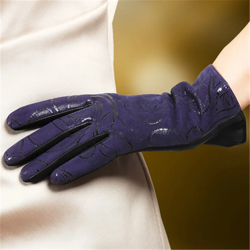 Перчатки из натуральной кожи женские зимние плюс бархатные теплые для вождения Корейская версия цветной овчины перчатки сенсорный экран L167NC2 - Цвет: purple